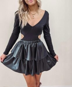 Savannah Leather Ruffle Skirt