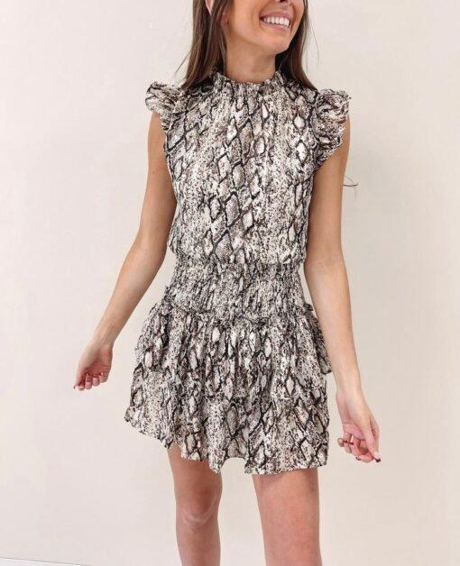 Snakeprint Smocked Dress – Image 3
