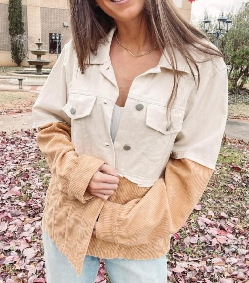 Two Toned Tan Cord Jacket – Image 3