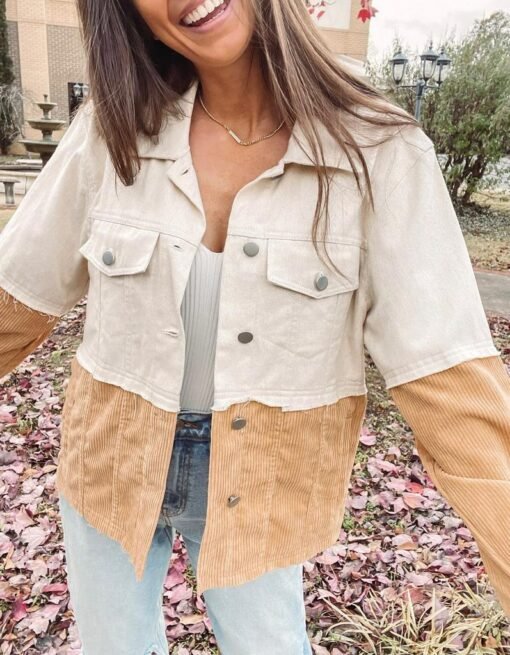Two Toned Tan Cord Jacket – Image 4