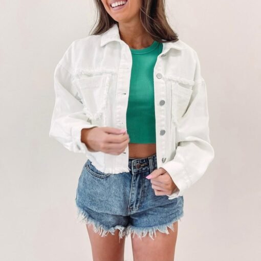 White Frayed Denim Jacket – Image 5