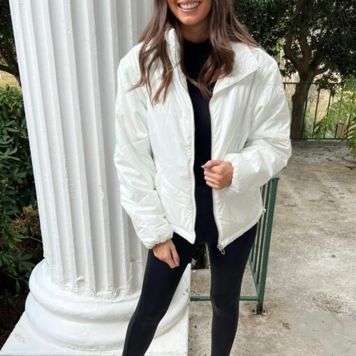 White Liquid Leather Puffer Jacket – Image 3