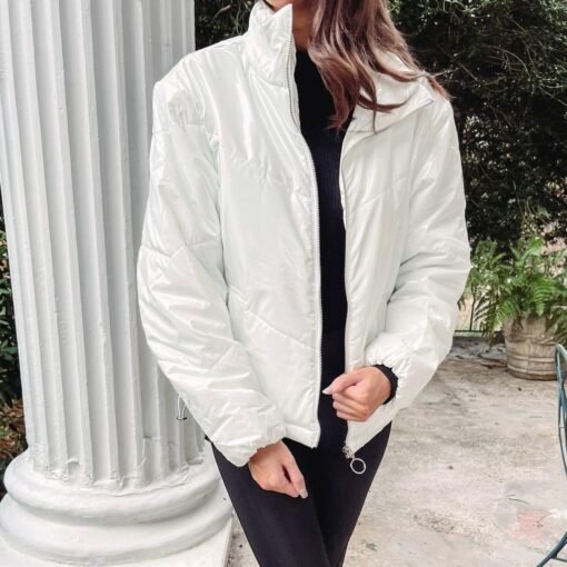 White Liquid Leather Puffer Jacket – Image 4
