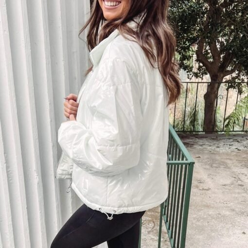 White Liquid Leather Puffer Jacket – Image 5