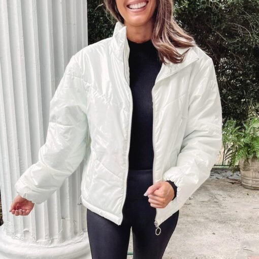 White Liquid Leather Puffer Jacket – Image 6