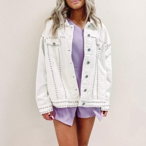 White Studded Denim Jacket – Image 4