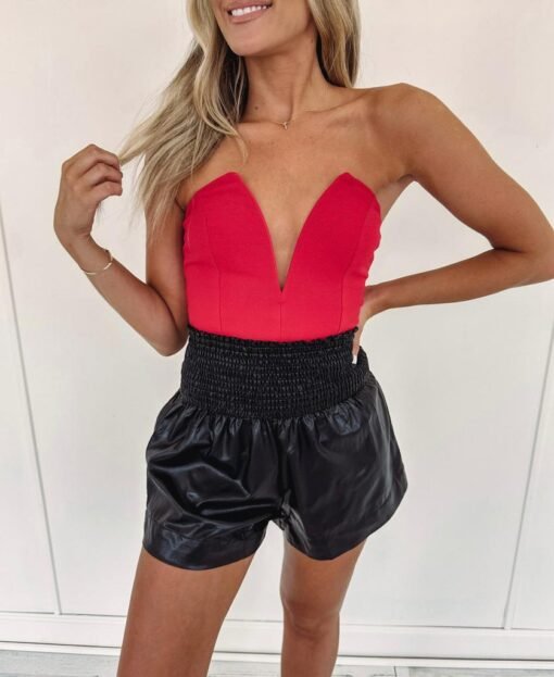 Adair Faux Leather Shorts – Black – Image 3