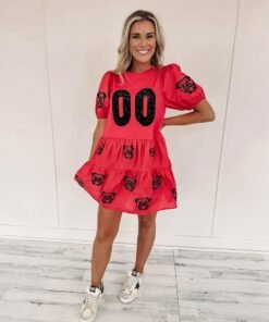 Bulldog Babydoll Dress – Red