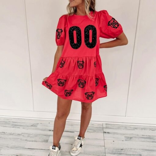 Bulldog Babydoll Dress – Red – Image 4