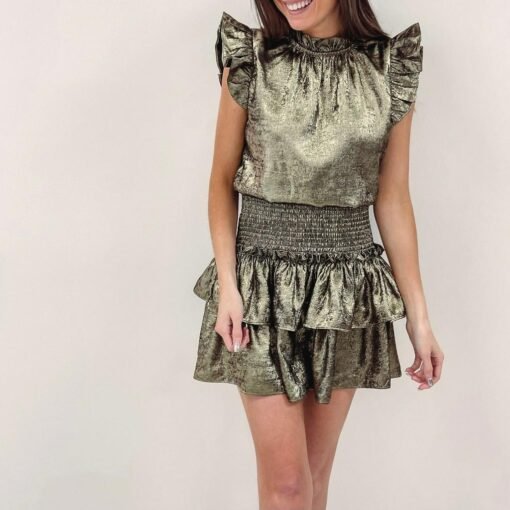 Cece Smocked Dress – Gold – Image 4