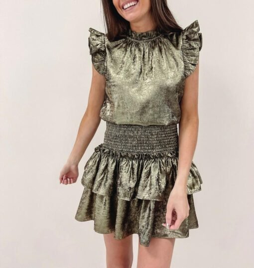 Cece Smocked Dress – Gold – Image 5