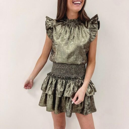 Cece Smocked Dress – Gold – Image 6