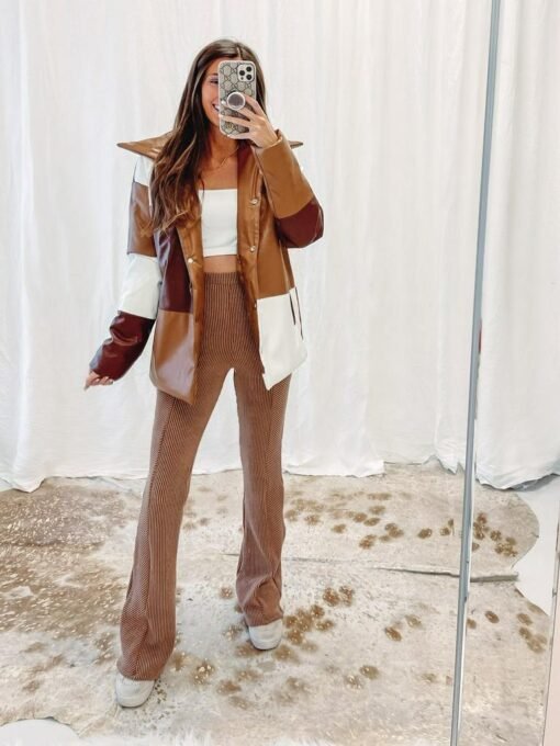 Color Block Brown Puffer Jacket – Image 3