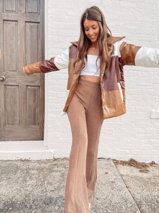 Color Block Brown Puffer Jacket – Image 4