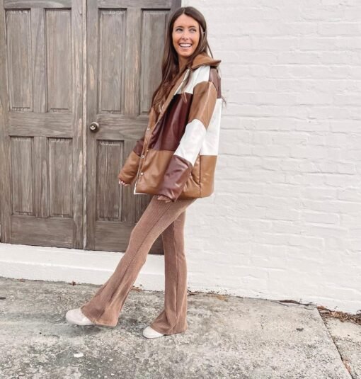 Color Block Brown Puffer Jacket – Image 5