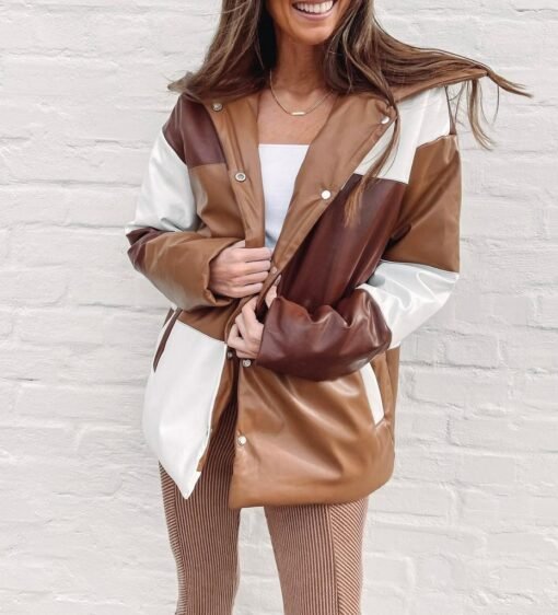 Color Block Brown Puffer Jacket – Image 6