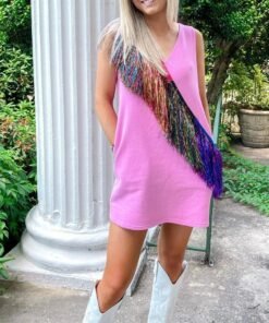 Diagonal Metallic Fringe Dress – Queen Of Sparkles