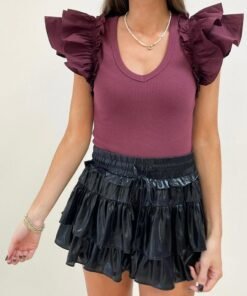 Emmie Ruffle Bodysuit – Burgundy