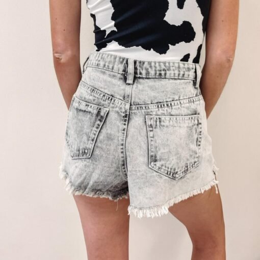 Grey Washed Denim Shorts – Image 4