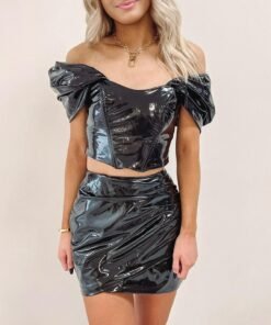 Jaclyn Faux Leather Top – Black