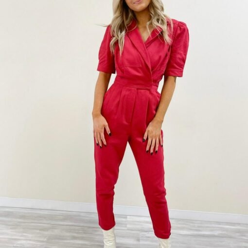 Mina Denim Jumpsuit – Crimson – Image 4