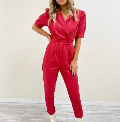 Mina Denim Jumpsuit – Crimson – Image 5