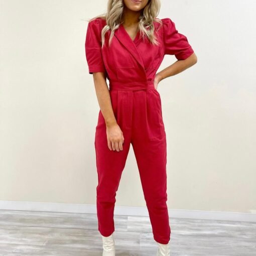 Mina Denim Jumpsuit – Crimson – Image 6