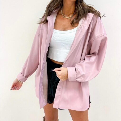 Pink Leather Shacket – Image 3