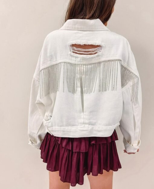 Rhinestone Denim Jacket – White – Image 3