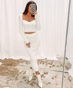 Ribbed Midi Skirt + Crop Set