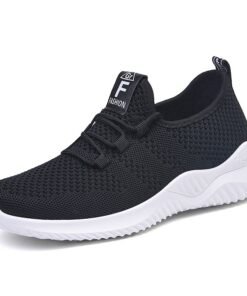 Summer Loophole Flying Woven Surface Women's Shoes White Bottom Black Surface Mother Sports Shoes Breathable Soft Bottom Running Women's Shoes
