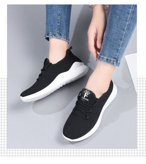 Summer Loophole Flying Woven Surface Women's Shoes White Bottom Black Surface Mother Sports Shoes Breathable Soft Bottom Running Women's Shoes – Image 2