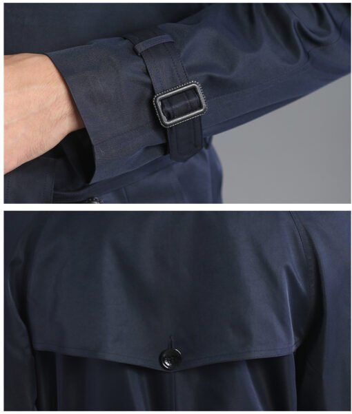 Men's Long Double Breasted Spring And Autumn Fashion Trench Coat Blue – Image 3