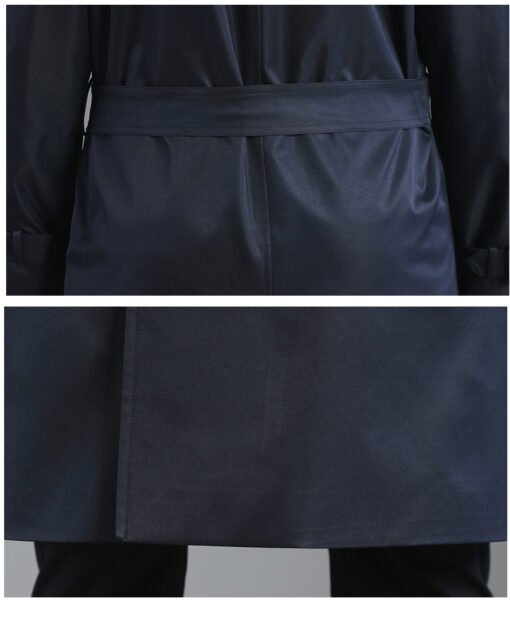 Men's Long Double Breasted Spring And Autumn Fashion Trench Coat Blue – Image 2