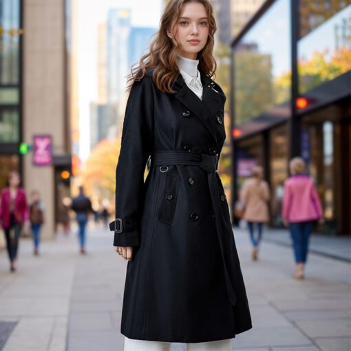 Popular Trench Coat Women 2024 Autumn And Winter New Mid-Length Coat Black – Image 3