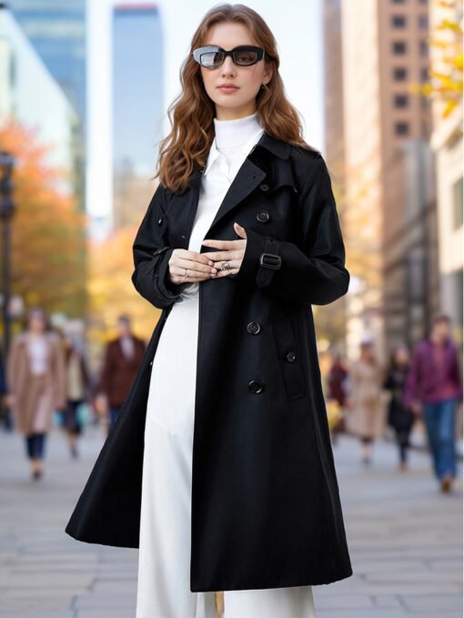 Popular Trench Coat Women 2024 Autumn And Winter New Mid-Length Coat Black – Image 4
