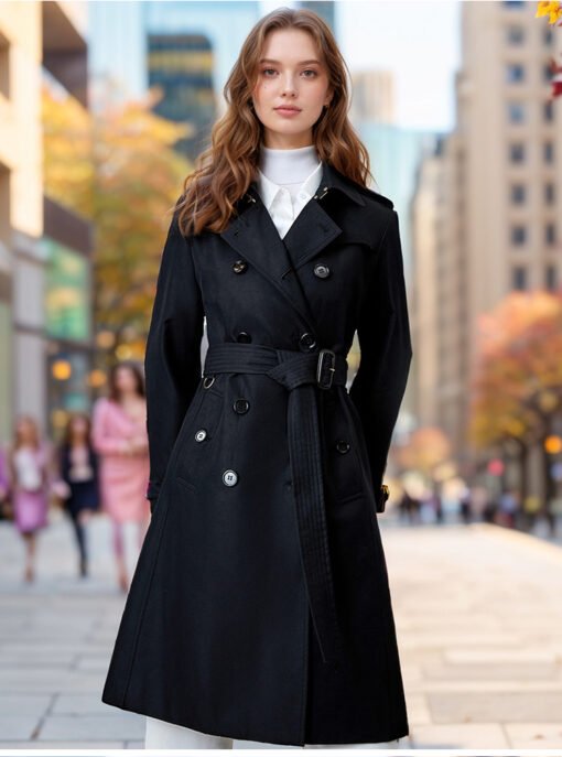 Popular Trench Coat Women 2024 Autumn And Winter New Mid-Length Coat Black