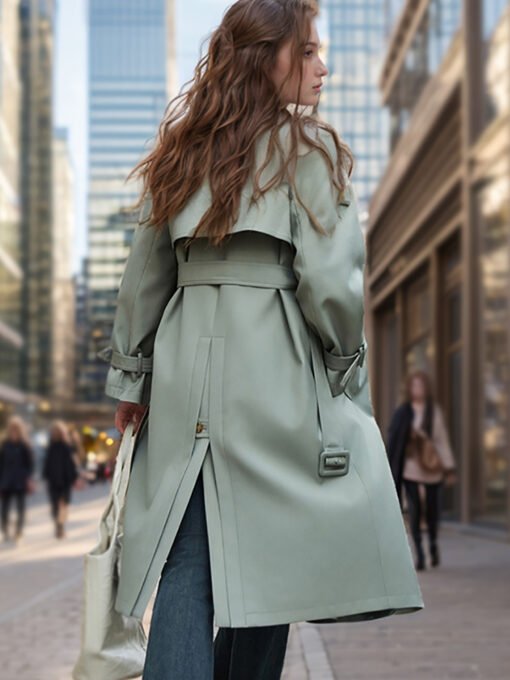 Popular Trench Coat Women 2024 Fall/Winter New Mid-Length Coat Green – Image 4