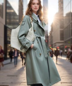 Popular Trench Coat Women 2024 Fall/Winter New Mid-Length Coat Green