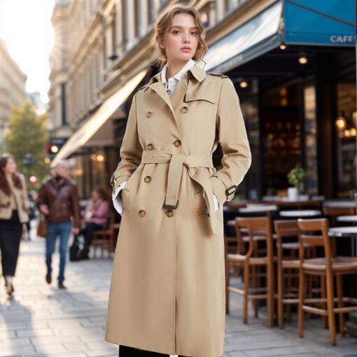 Popular Trench Coat Women 2024 Fall/Winter New Mid-Length Coat Khaki – Image 4