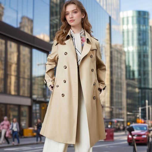 Popular Trench Coat Women 2024 Fall/Winter New Mid-Length Coat Khaki – Image 3